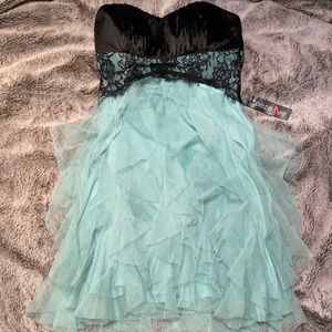Y2K Teal and Black Lace Dress
